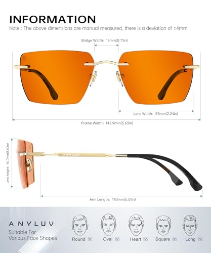 Image of ANYLUV Rimless Blue Light Glasses for Women /Men, Fashion Lightweight Blue Light Blocking Glasses with Stylish Metal Temples