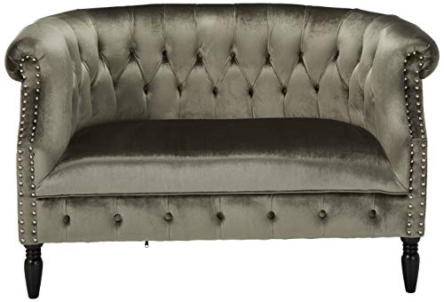 Christopher Knight Home Milani Tufted Scroll Arm Velvet Loveseat, Grey / Dark Brown #TOP1