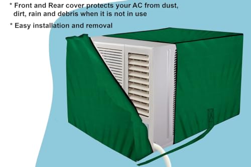 Image of Stylista Window ac Cover Suitable for O-General 1.1 Ton AMGB12FAWA, Green Color Elastic fit Cover for Front and Rear of Window Ac