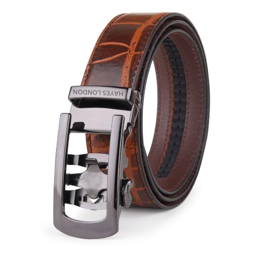 Image of HAYES LONDON Leather Ratchet Belt for Men | Adjustable No-Holes | Customizable Fit, Stylish & Effortless Buckle | Formal & Casual Wear Belts