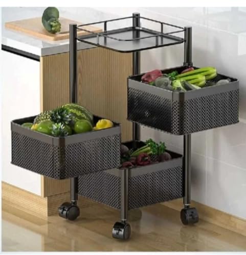 Image of Well Set Kitchen Trolley with Wheels, Kitchen Organizer Items and Storage Solutions for Square Kitchen Organizer and Kitchen Accessories Items (Black,Layer 2)
