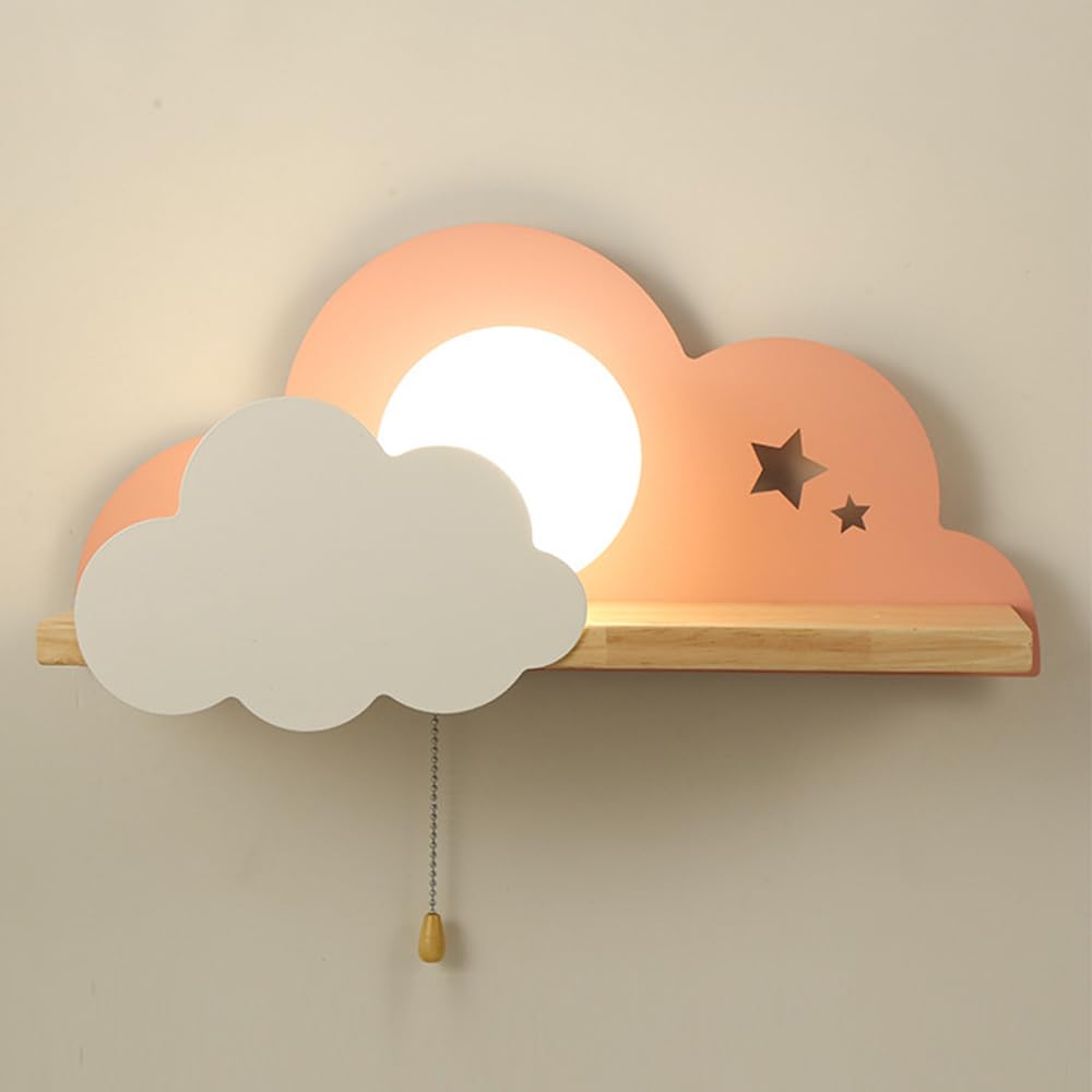 HYJAUSXB Cute Cloud Wall Sconce Light with Pull Cord Switch, Nursery ing for Baby Boys' and Girls' Bedroom, White Globe Glass Lamp E27 Hardwired Sconces