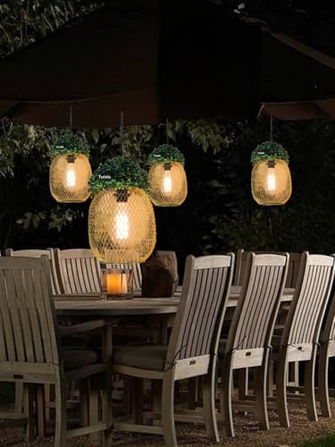 Image of Metal Golden Green Grass Pineapple Shape Hanging Light, Ceiling Light for Home Decor, Pendant Light for Resataurant, Cafe, Balcony, Garden, Kitchens (E27 Bulb Base) (Pineapple) (Without Bulb)