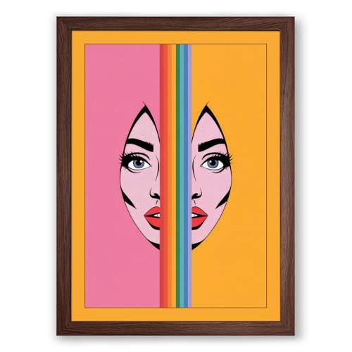 Image of Double Rainbow Portrait Pop Art Framed Wall Art Print A2 (59.4×42cm) Walnut, Wall Decor for Living Room, Bedroom, Office & Home, Ready to Hang, Art Gift
