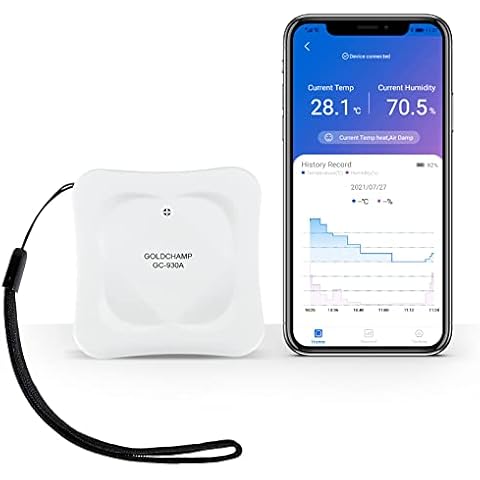 Wireless Thermometer Hygrometer,GOLDCHAMP Mini Bluetooth 5 .0 Temperature Sensor Humidity with Data Storage & Export Smart Real-Time Records for Indoor Room, Greenhouse, Garden, Baby Room Cover