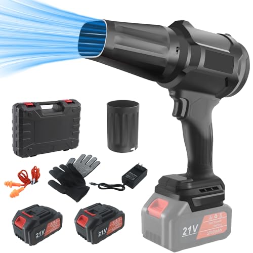 Soffiatore a batteria turbo, con 2 batterie da 21 V, mini ventilatore a batteria, portatile senza fili, ventilatore per la cura del prato, terrazza