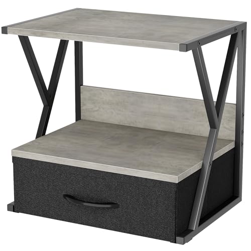 aboxoo Printer Stand for Desk with Storage Drawer, 2 Tier Desktop Or Under Desk Shelf, Multi-Purpose Desks Organizer for Home Office, fit Fax Machine/3D Printer/Scanner, Grey