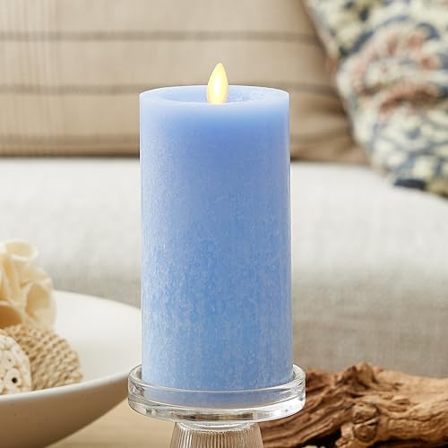 Image of Luminara Sea Glass Flameless Candle, Cornflower 3 inch x 6.5 inch, Moving LED Flame Pillar with Timer, Battery Operated, Real Wax, Unscented Home Decor