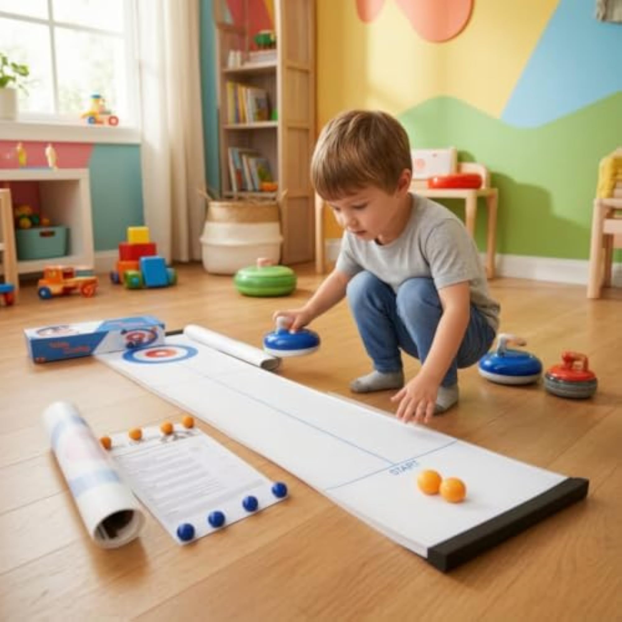 Roll-Up Tabletop Curling Game for Families and Students