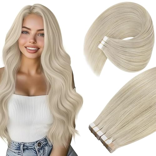 Image of Ve Sunny Hair Tape in Extensions Platinum Blonde 22Inch Long | Remy Human Hair Tape ins,50g 20Pcs,Adhesive Skin Weft,for Wedding