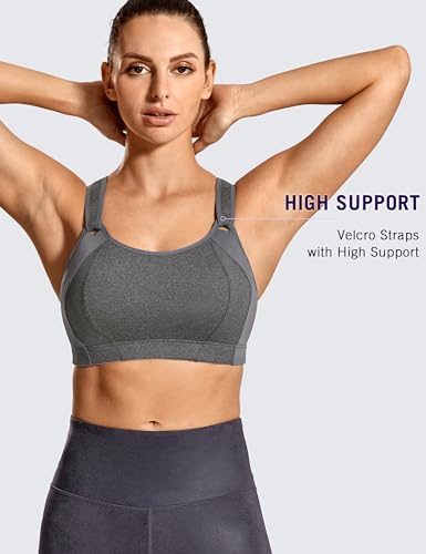 Image of SYROKAN Women's Sports Bra Front Adjustable Padded | High Impact, Racerback, Wireless, Plus Size, Full Coverage, Running Bra