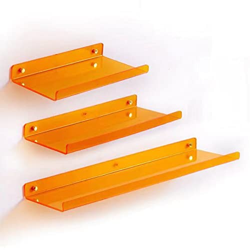 Lot de 3 étagères murales flottantes en acrylique orange faciles à installer, étagères spacieuses et transparentes pour salle de bain, cuisine, chambre à coucher, décoration et rangement, idéales pour
