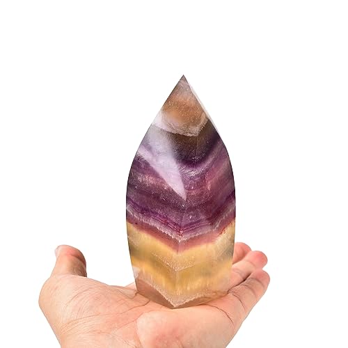 AMOYSTONE Large Crystal Tower Square Spiral Wand Multicolor Fluorite Point Wand 1.7-2 LBS Healing Reiki, Chakra, Home Décor 2X-Large Colorful Fluorite B