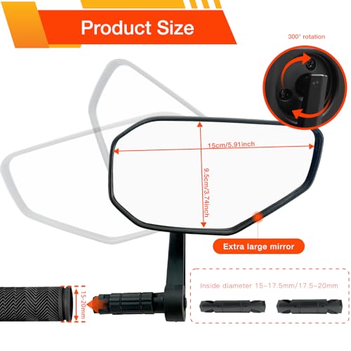 Homieway Bike Mirror, Bicycle Mirror for Handlebar Mount, Scratch Resistant Glass Lens Large Bar End Bike Rear View Mirror for E-bike, Mountain Bike, City Bikes & Scooter (Left&Right 0.59-0.78") by Homieway - Image 5