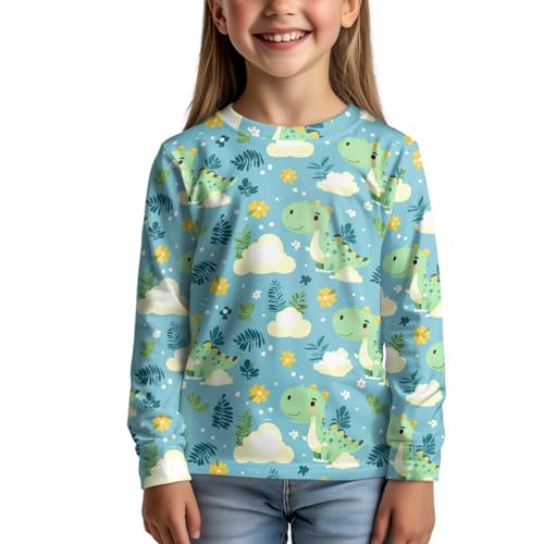 Long Sleeve Shirts for Girls 3-16 Years Soft Breathable Cute Cartoon Graphic Crewneck Top for School, Sports