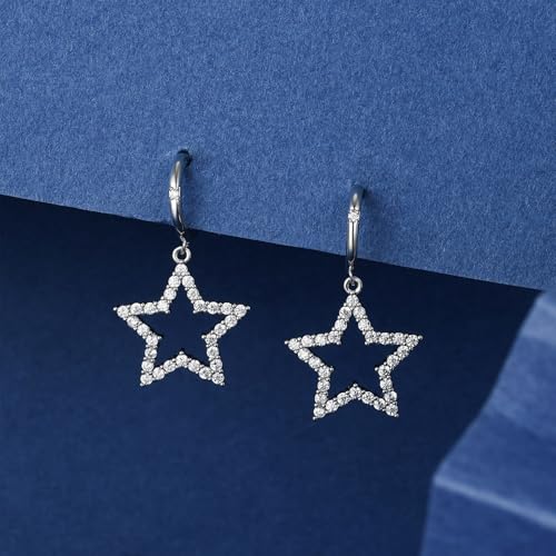 Star Earrings for Women Rhinestone Star Earrings Dangle Silver Sparkly Earrings Dangly Star Stud Earrings Jewelry Hypoallergenic Lightweight3