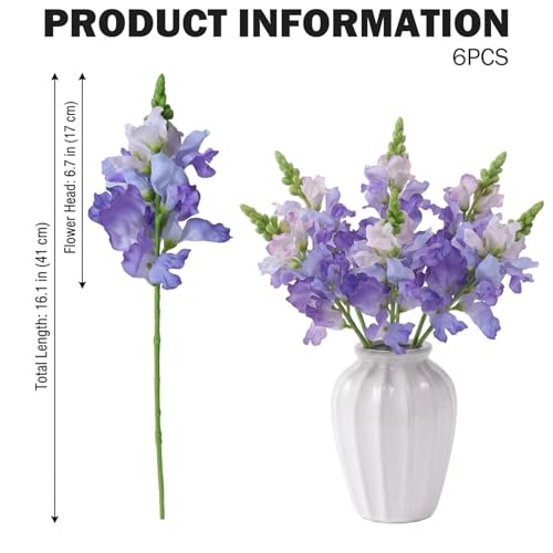 Flores artificiales Delphinium moradas pack de 6 varas altas de seda de 40 cm para jarrones 4