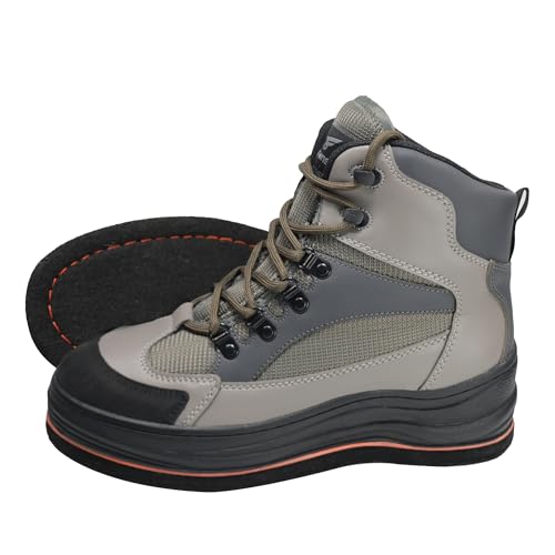 8 Fans Men's Wading Boots Non-Slip Felt Sole, Superior Comfort for Anglers, Perfect for Fly Fishing (Grey, 10)