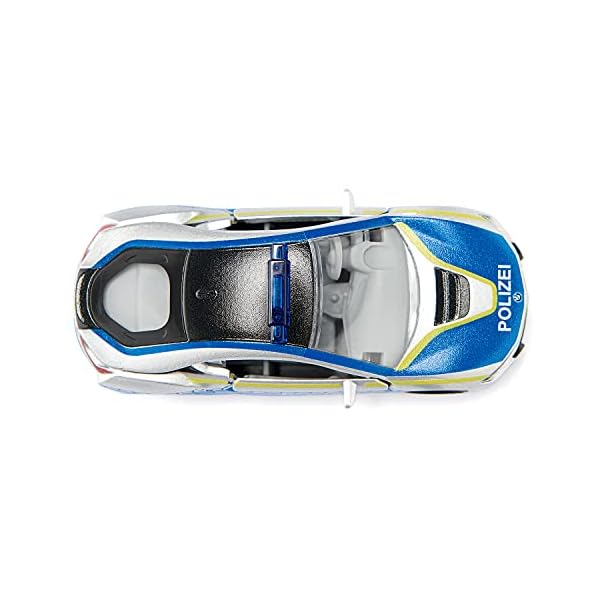 siku 2303, BMW i8 Polizeiauto, Metall/Kunststoff, 1:50, Blau/Silber, Flügeltüren zum Öffnen, Wechselbare Räder, Gummierte Reifen – Bild 6
