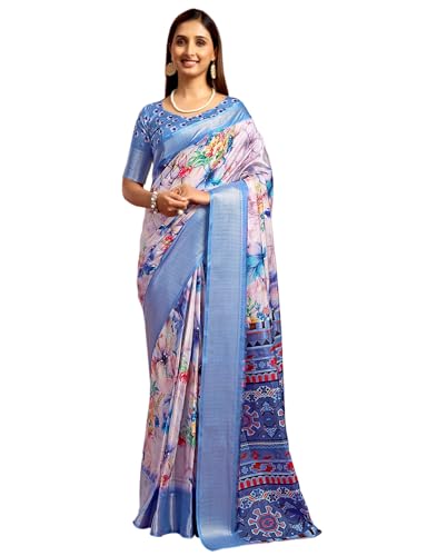 Image of SIRIL Women's Dola Silk Printed Jacquard Border Ready To Wear Saree with Unstitched Blouse Piece