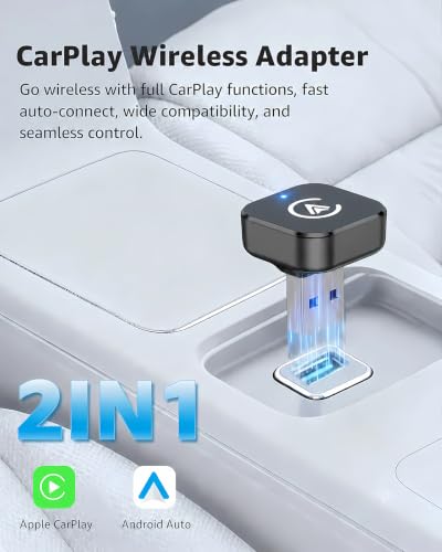 Image of Wireless CarPlay Adapter & Android Auto Adapter, 2-in-1 Mini Dongle, Wired to Wireless, Plug & Play, Fast Auto Reconnect, Stable Low-Latency Connection, for iPhone & Android, Cars 2016+, Black