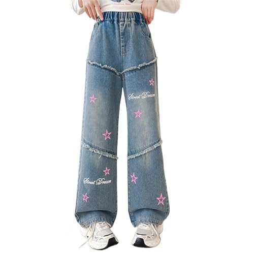 Girls Baggy Jeans Wide Leg Denim Pants Cute High Waisted Trousers Kids Casual Y2k Streetwear with Pockets