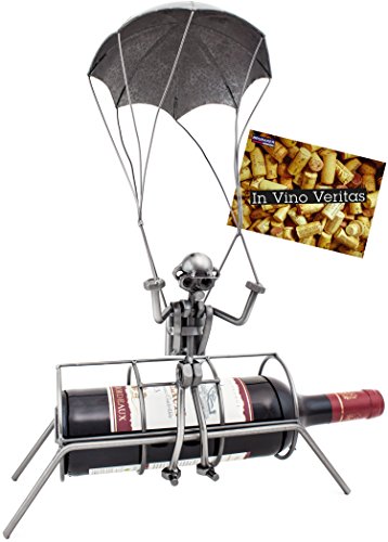 BRUBAKER Porte-Bouteille de vin - Parachutiste - Métal - Carte de vux Incluse - Idée Cadeau Originale - Objet décoratif