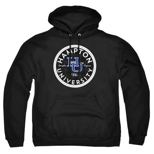 Hampton University Official Plaid Badge Unisex Adult Pull-Over Hoodie, Black, 3X-Large