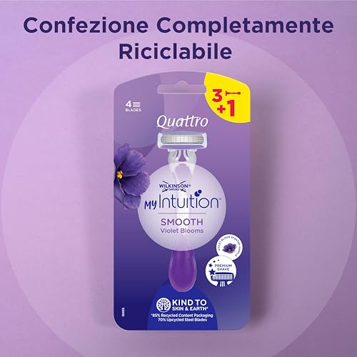 Wilkinson Sword - MyIntuition Quattro Smooth Violet Bloom - Einwegrasierer - 2 Gleitstreifen mit Aloe Vera und Vitamin E - Packung 3+1 – Ansicht 2