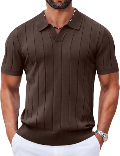Image of COOFANDY Mens Polo Shirts Short Sleeve V Neck Knit Shirts for Men Casual Old Money Clothes Mens Golf Shirt
