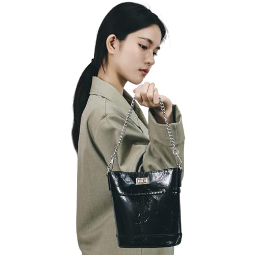 Metallic Leather Bucket Bag Leather Bucket Bag Women Stylish Chain shoulder bag Handbags Women Genuine Leather Handbags2