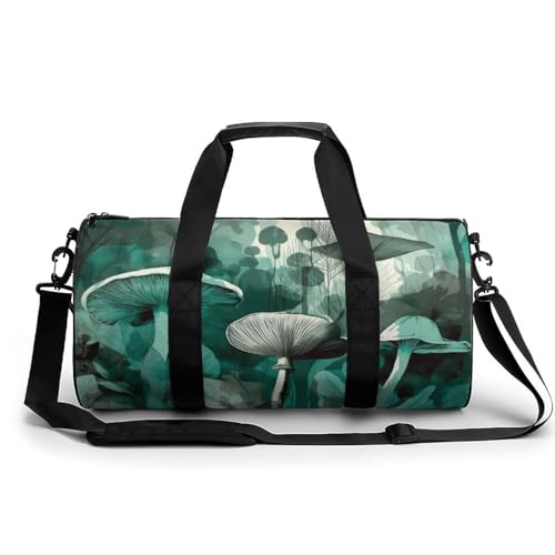 Sac de voyage motif champignons et feuilles, le sac en toile blanc original et spacieux
