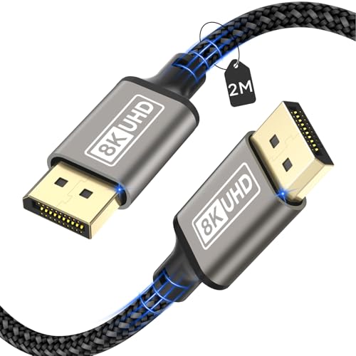 layajia 8K DisplayPort Cable 1.4 2M, DP to DP Cable Support 8K@60Hz, 4K@144Hz, 2K@240Hz, 32.4Gbps, HDCP 2.2, HDR, FreeSync, G-Sync, 3D Compatible with Gaming Monitor, PC, Graphics Card