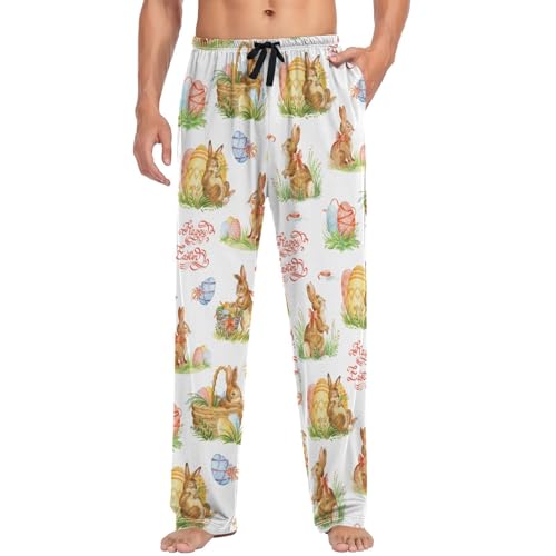 Visesunny Men's Pajama Pants Animal Rabbit Egg Cotton Sleepwear Lounge Pants