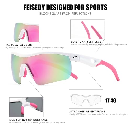 Image of FEISEDY Kids Polarized Sports Sunglasses, TR90 UV400 Baseball Cycling | LightWeight Wrap-Around for Boys Girls, TAC Polarized Lens blocks 100% UVA /UVB, Baseball /Softball /Cycling /Running B2454