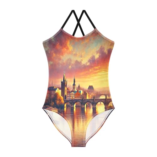 River Bridge Romantic Swimsuit for Girls Bathing Suit Summer Beach One Piece Swimsuits Swimwear