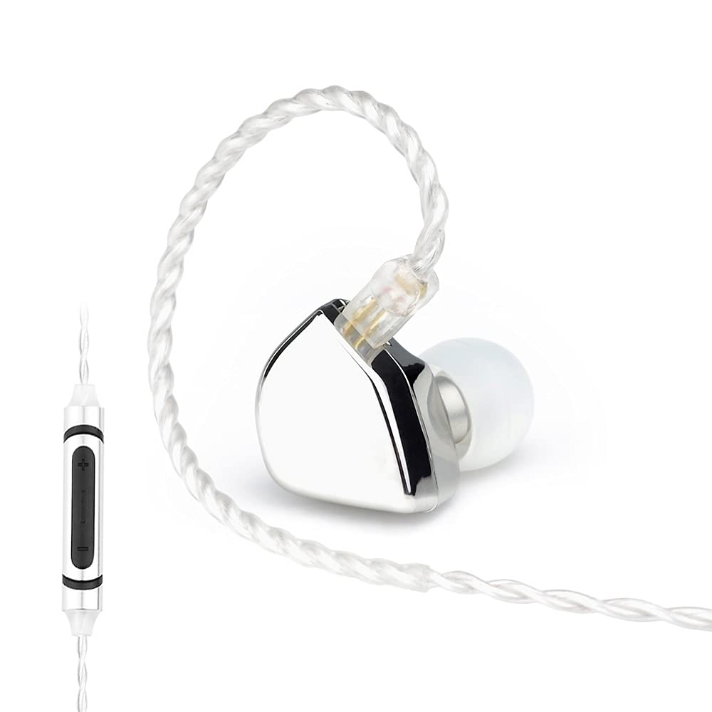 KEEPHiFi Headphones HZSOUND Heart Mirror Wired Earphones,10mm Driver Unit In Ear Monitors for Clear Sound,HiFi Bass Noise-Isolating Earbuds,Detachable 2Pin OFC Cables for Music Lover (Silver with Mic)