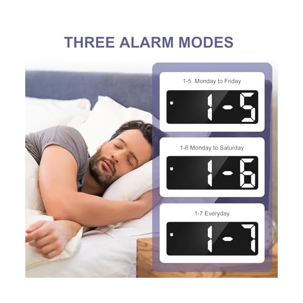 OQIMAX Wecker Digital, LED Digitaler Wecker, Digital Uhr mit Großer LED Display, Temperaturanzeige, Tragbarer Clock mit Snooze, 12/24H, 3 Helligkeit, Sprachsteuerung Funktion, für Schlafzimmer Büro – Bild 7