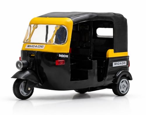 Image of NeoKiddo Toys Neoinsta Pull Back CNG Auto Rickshaw Toy for Kids | 3 Wheeler Autorickshaw Tricycle Vehicle With Driver (Black)
