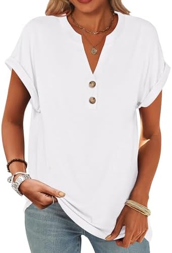 ANRABESS Womens Short Sleeve Henley Tops V Neck Dressy Casual Blo...