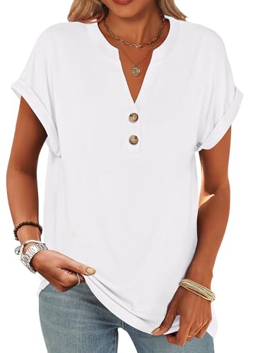 Image of ANRABESS Womens Short Sleeve Henley Tops V Neck Dressy Casual Blouses Summer Trendy Tee Shirts 2026 Vacation Fashion Clothes