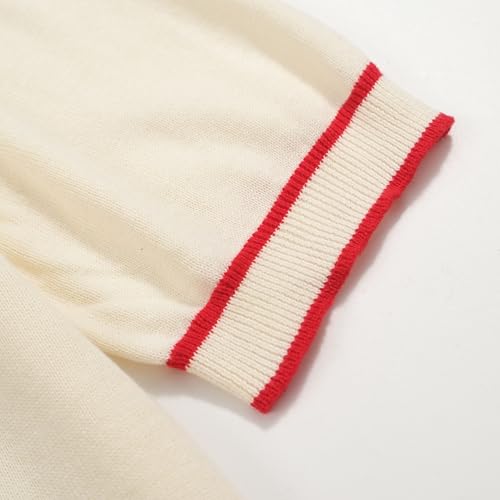 OXKNIT Men's Knit Vintage Polo Shirts Short-Sleeve Casual V Neck Shirt with Embroidered Rose for Sport Work4