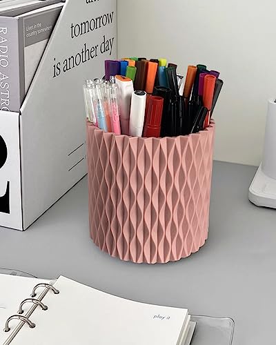 Image of Lebenrich Rotating Pencil Holder for Desk, 5 Slots Unique Pink Organizer Easthetic Desktop Supplies and Accessories for Women Girls, Pen Cup Caddy for Office Home Art Supply
