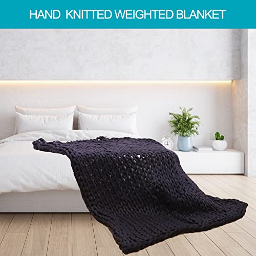 Waowoo Knitted Cooling Weighted Blanket Queen Size Handmade Chunky Knitted Weighted Throw Blanket (Dark Black, 60"×80" 15 Pounds) #TOP2