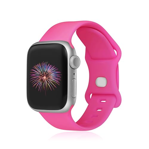 Image of Sport Bands Compatible with Apple Watch Band 38mm /40mm /41mm /42mm /44mm /45mm /49mm Women Men,Soft Silicone Strap Compatible with iWatch Ultra2 /Ultra Series10 /9 /8 /7 /6 /5 /4 /3 /2 /1 /SE Hot Pink