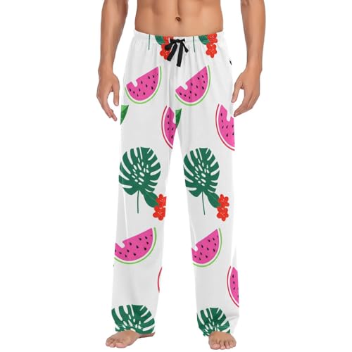 Men's Pajama Pants Tropical Flamingos Watermelon Sleep Pajama Lounge Pant with Pockets, Elastic Waistband