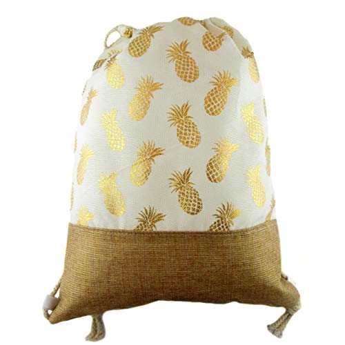 Bolsa Mochila Saco de Cuerdas Casual Estampado en piñas Doradas para Gimnasio  Playa