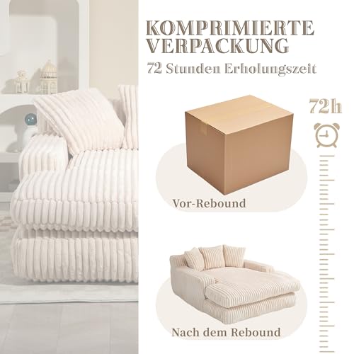 ZYLOYAL10 Cord-Schlafsofa Cloud Couch mit 3 weichen Kissen, bequemes Einzelsitz-Bodensofa für Wohnzimmer Wohnung Büro (Beige)