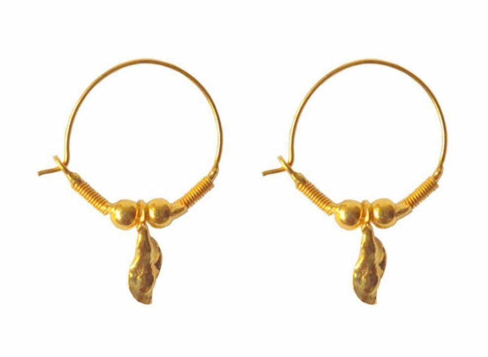 Boucles d'oreilles créoles en or jaune 22K 18K à motif de feuille suspendue