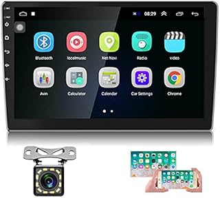 Hikity 10.1 Android Car Stereo Double Din 10.1 Inch Touch Screen Car Radio GPS Navigation Bluetooth FM Radio Support WiFi Mirror Link for Android/iOS Phone + Dual USB Input & 12 LEDs Backup Camera